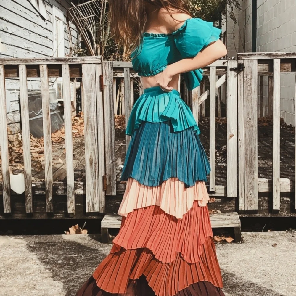 Colorful Multicolored Tiered Skirt - Picture 2 of 8